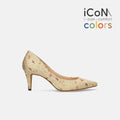 15%OFF：2025SS：iCoN COLORS：ポインテッドトゥ 和柄 パンプス（C76536）ベージュ花/mamian（マミアン）