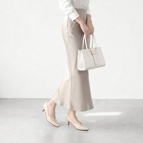 2026SSBI：ポインテッドトゥ 切替 パンプス（5154）アイボリー/mamian（マミアン）