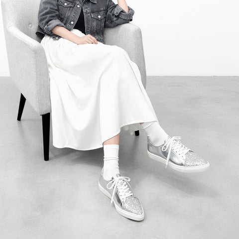 予約：グリッターコンビ スニーカー（m1004）シルバー/C/mamian（マミアン）