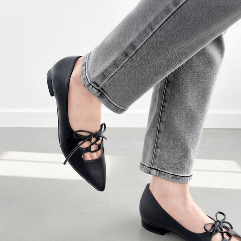 予約：レースアップ フラットシューズ（m17068）ブラック