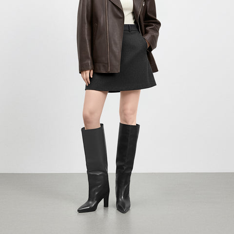 予約：2025AW：ワイドシャフト ロングブーツ（m81007）ブラック/mamian（マミアン）