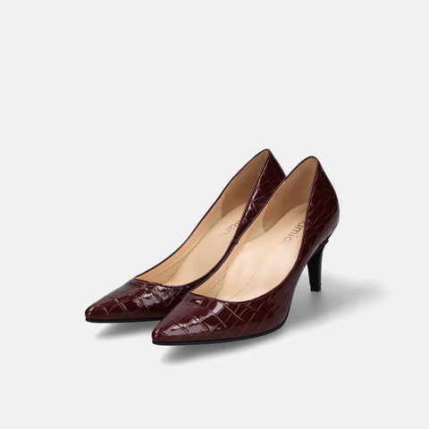 15% OFF: iCoN COLORS: Pointed toe crocodile pumps (C76534) Bordeaux CR