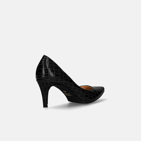 15% OFF: iCoN COLORS: Pointed toe croc embossed pumps (C76534) Black CR