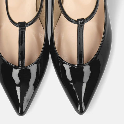 2025AW：Tストラップ パンプス 5cmヒール（m55201）ブラックE/mamian（マミアン）